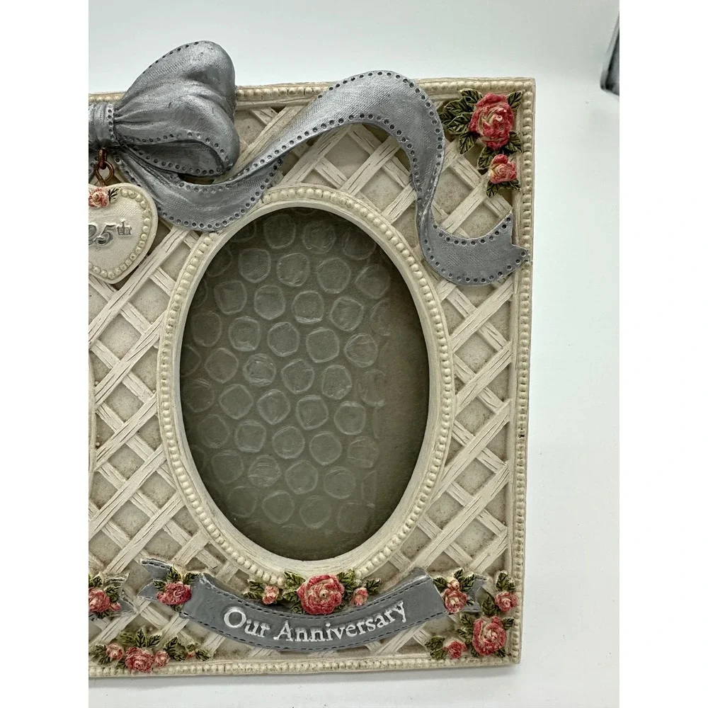 Figi Graphics Double Photo Frame 25th Anniversary Wedding Vintage Silver 8.5x6.5